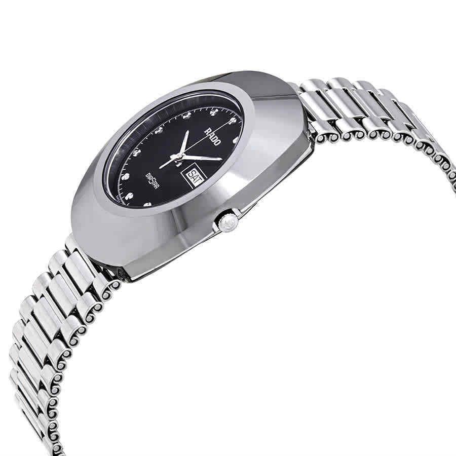 Rado Diastar Black Dial Stainless Steel Men`s Watch R12391153 - Dial: Black, Band: Silver-tone, Bezel: Silver-tone