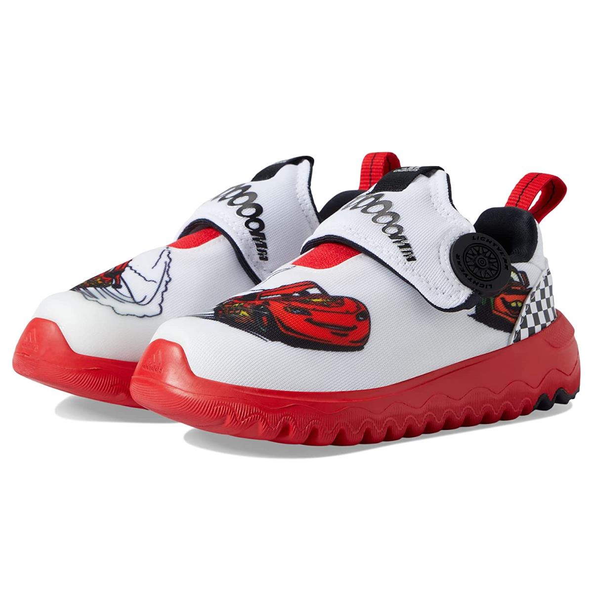 Boy`s Sneakers Athletic Shoes Adidas Kids Suru365 Cars Toddler White/Silver Metallic/Vivid Red
