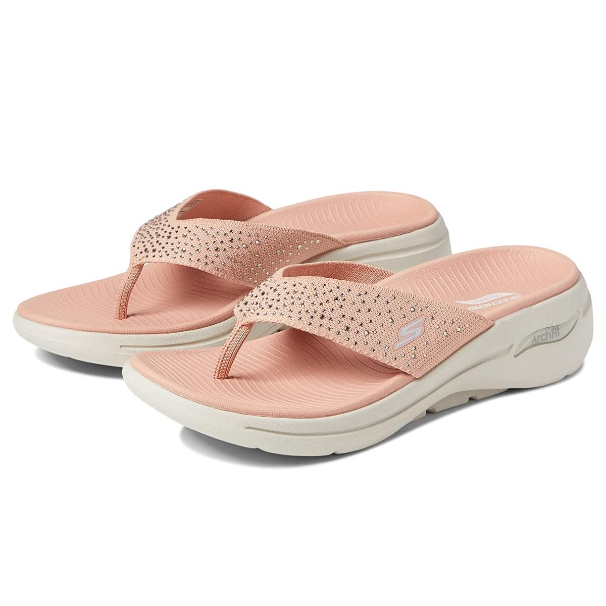 Woman`s Shoes Skechers Performance Go Walk Arch Fit Knit Sandal with Rhinestones Rose