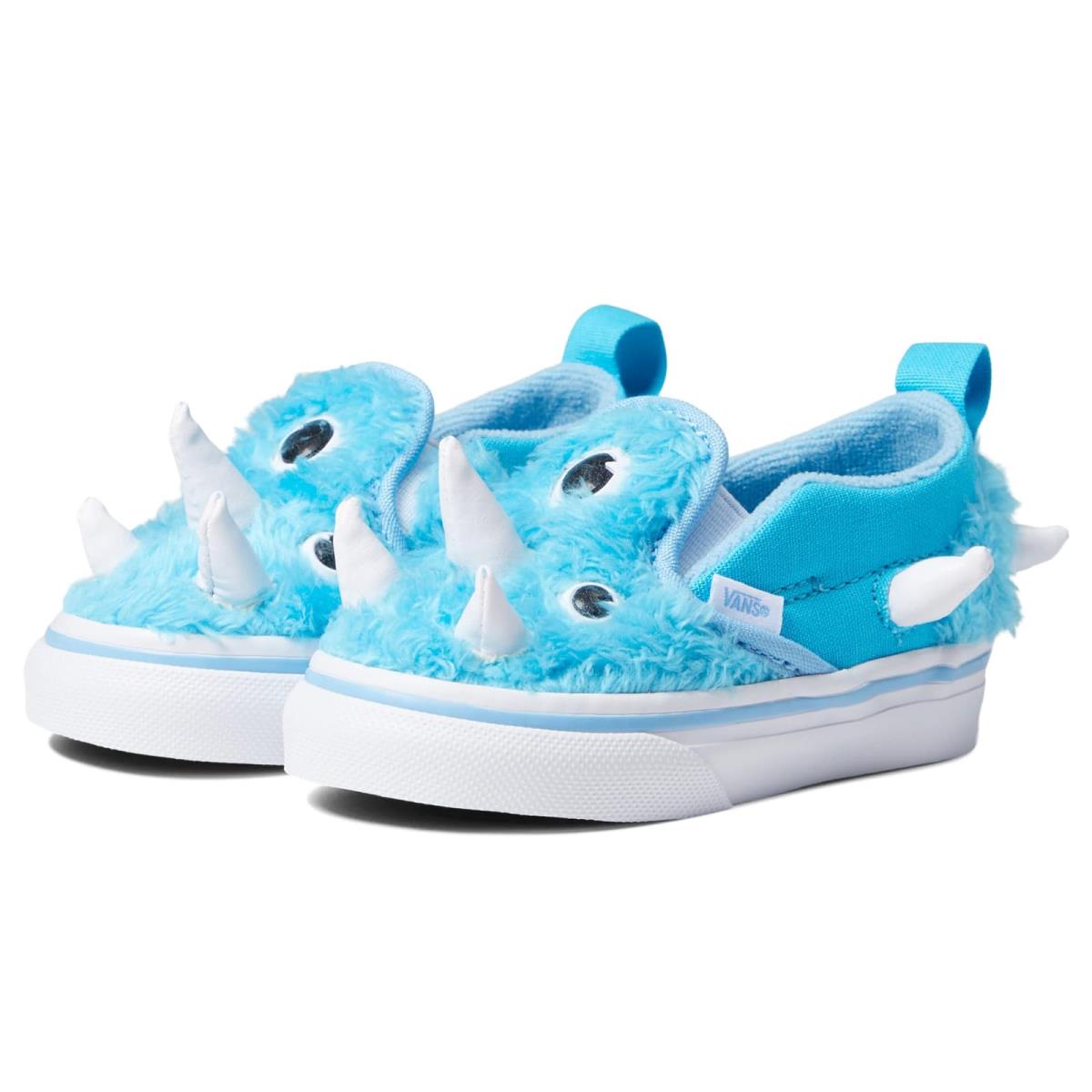 Boy`s Sneakers Athletic Shoes Vans Kids Slip-on V Monster Blue Atoll/True White
