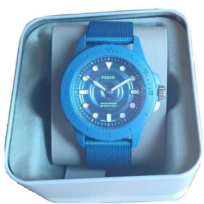 Fossil Fb-01 Tide Ocean Material Blue Dial Solar Powered Men`s Watch FS5893