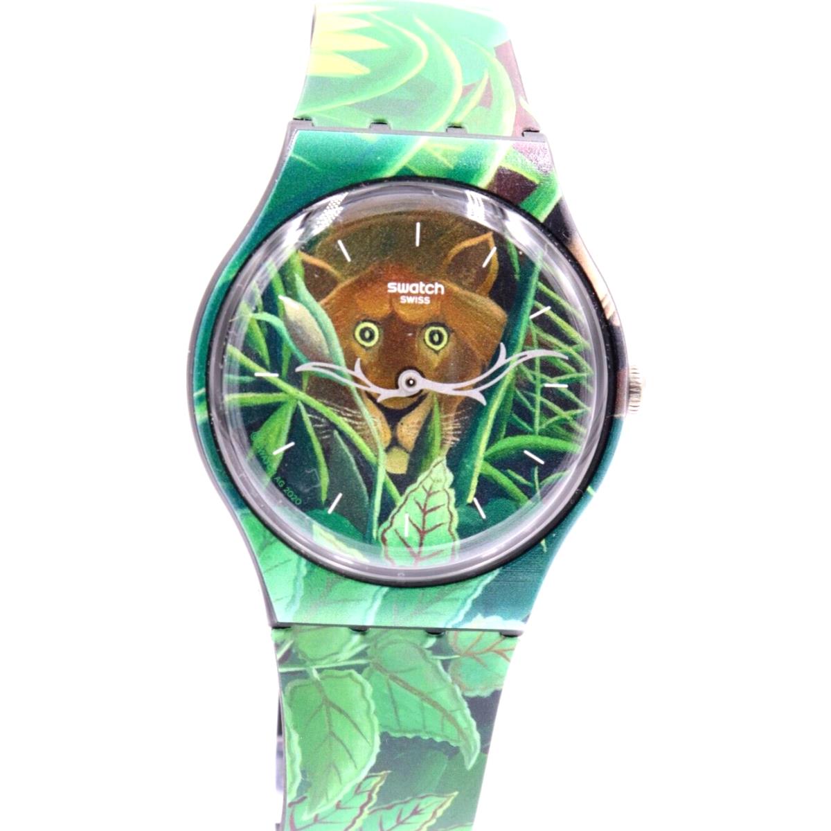 Swiss Swatch X Moma The Dream Green Jungles Silicone Watch 40mm SUOZ333