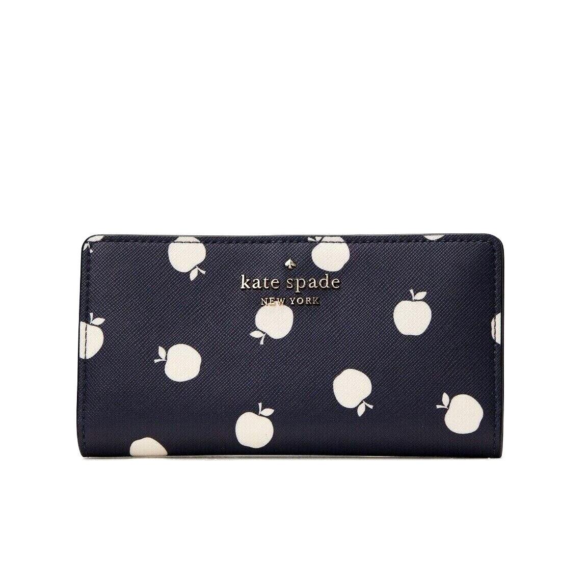 New Kate Spade Staci Orchard Toss Print Large Slim Bifold Wallet Blazer Blue