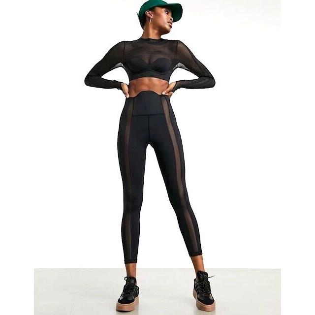 Adidas Ivy Park Womens Athletic Mesh Panel Black Leggings Workwear Pants Medium