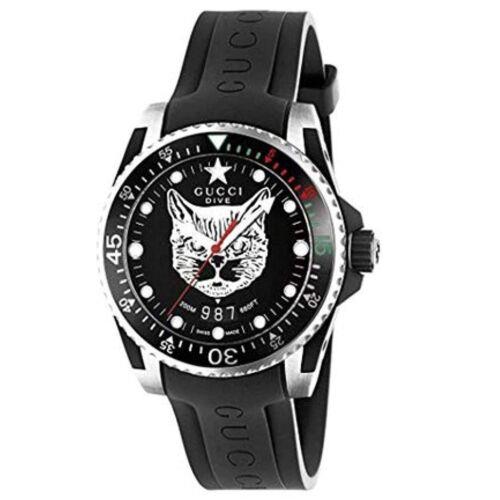Gucci YA136320 Men`s Dive Black Quartz Watch - Black Dial, Black Band