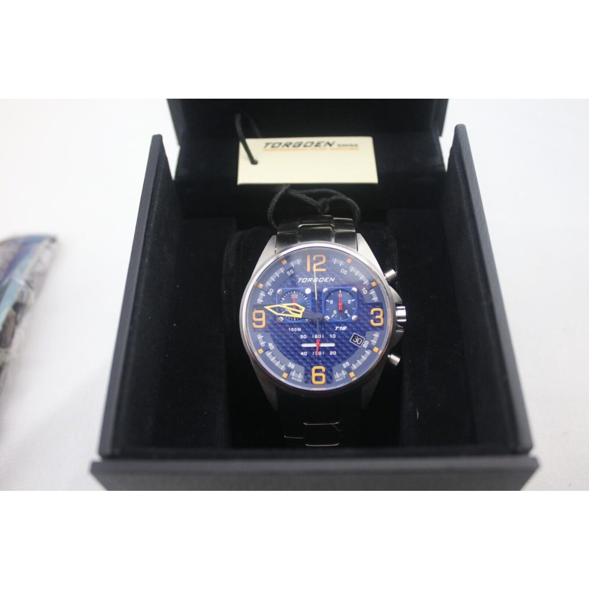 Torgoen T18 Blue Carbon Fiber Chrono Watch with Stainless Band