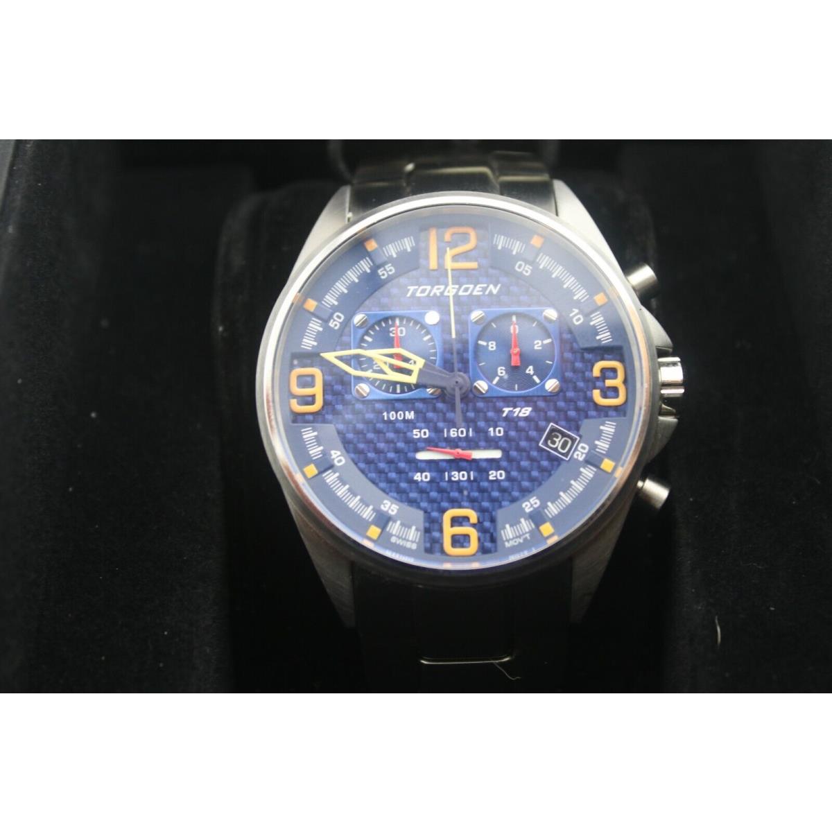 Torgoen T18 Blue Carbon Fiber Chrono Watch with Stainless Band
