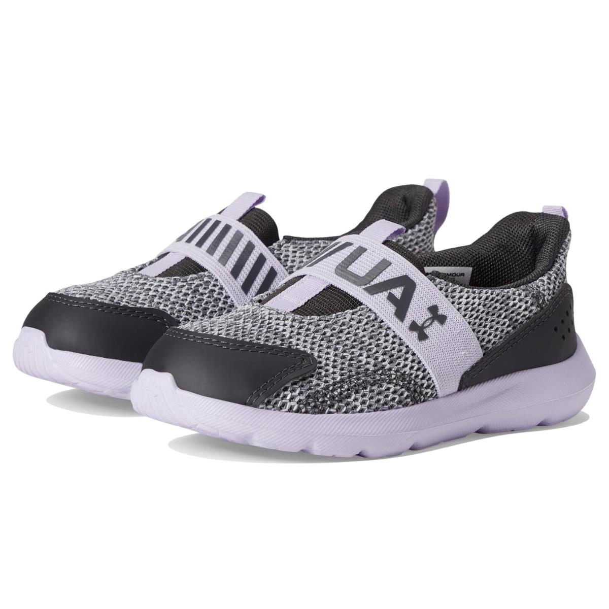 Girl`s Sneakers Athletic Shoes Under Armour Kids Surge 3 Slip-on Toddler Jet Gray/Nebula Purple/Jet Gray