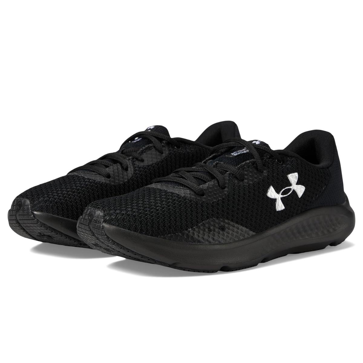 Woman`s Sneakers Athletic Shoes Under Armour Charged Pursuit 3 Black/Black/Metallic Silver