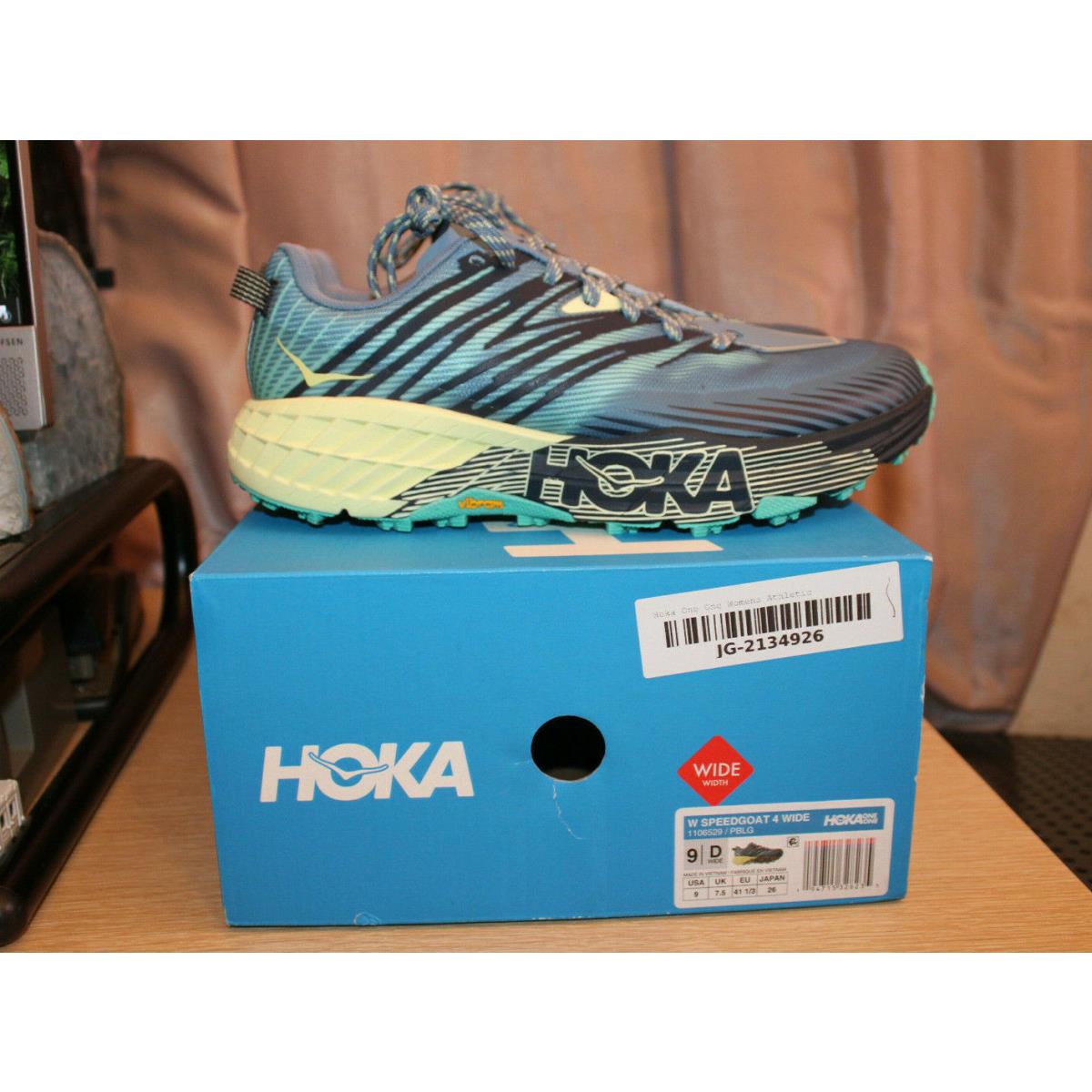 Hoka One Womens Speedgoat 4 Running Shoes Provincial Blue Luminary Green 9 Wide