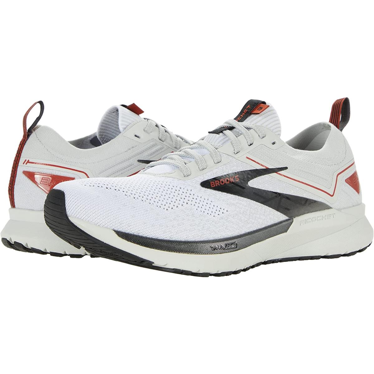 Man`s Sneakers Athletic Shoes Brooks Ricochet 3 White/Grey/Cinnabar