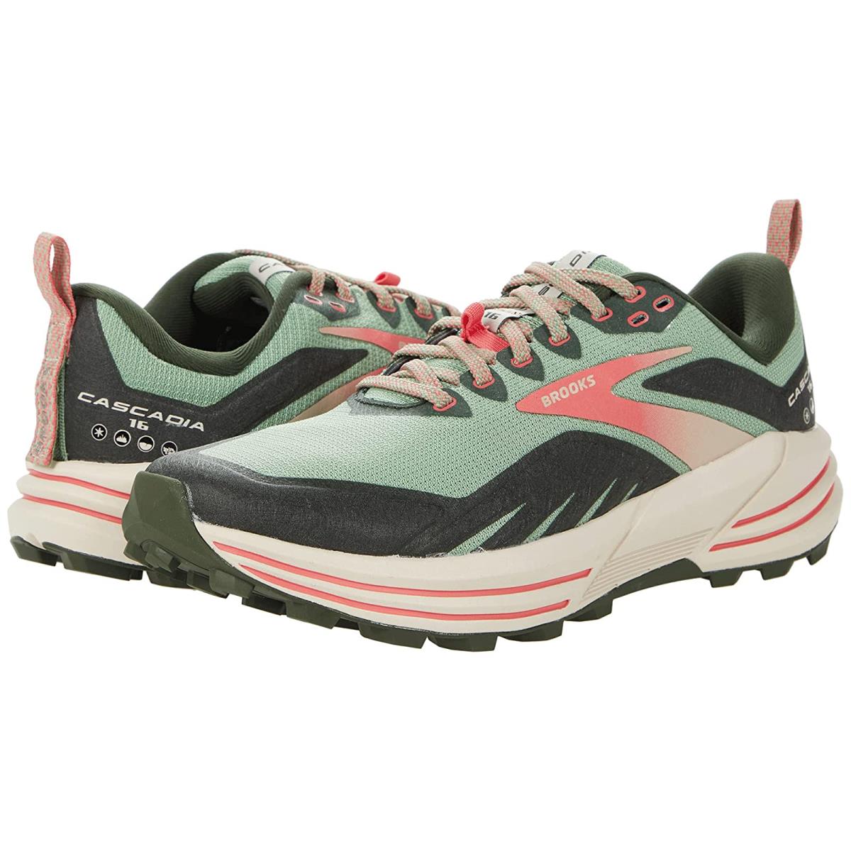 Woman`s Sneakers Athletic Shoes Brooks Cascadia 16 Basil/Duffel Bag/Coral