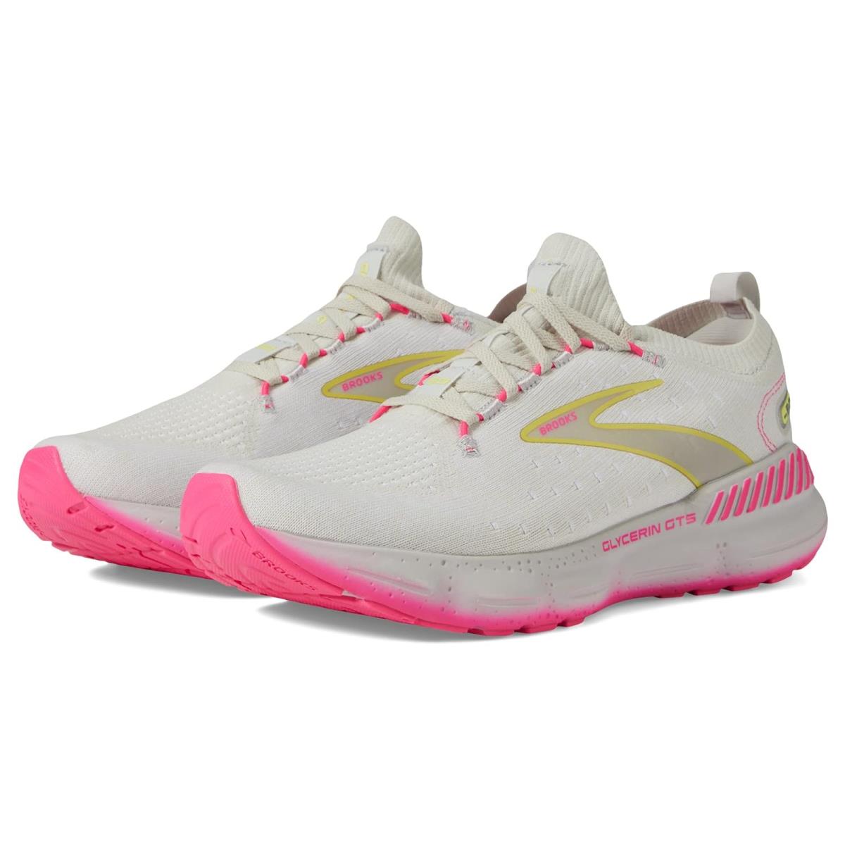 Woman`s Sneakers Athletic Shoes Brooks Glycerin Stealthfit Gts 20 Grey/Yellow/Pink