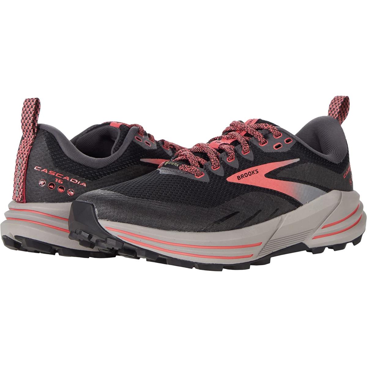 Woman`s Sneakers Athletic Shoes Brooks Cascadia 16 Gtx Black/Blackened Pearl/Coral