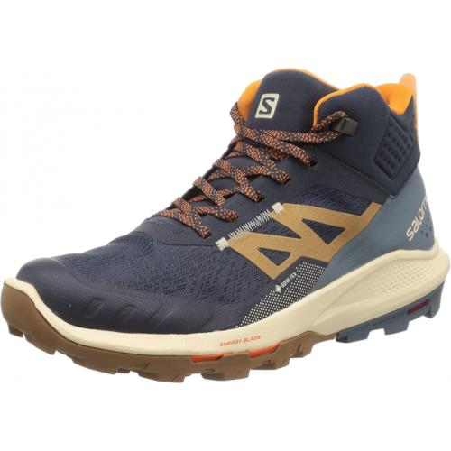 Salomon Men`s Outpulse Mid Gore-tex Hiking Boots Climbing Shoe Ebony/Bleached Sand/Vibrant Orange