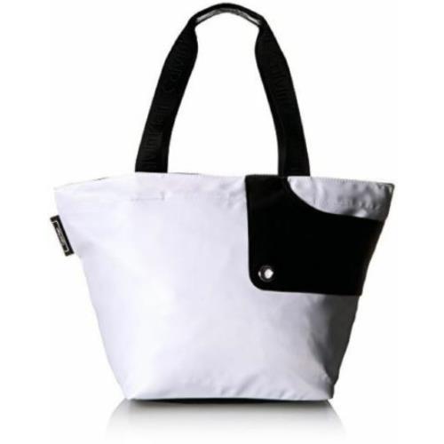 Calvin Klein White Black Tote Shoulder Bag Athliesure Nylon Zip Top