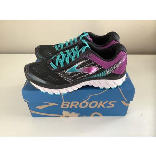 Brooks Ghost 9 Women`s Running Shoes - Black/purple/teal - Sz 6.5