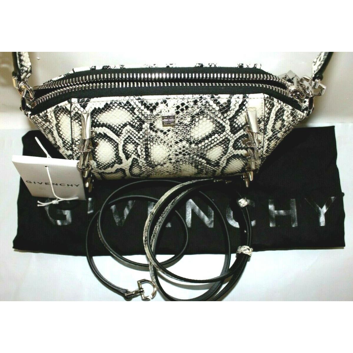 Givenchy Antigona XS Spike Snake-print Shoulder Bag Black White Retail