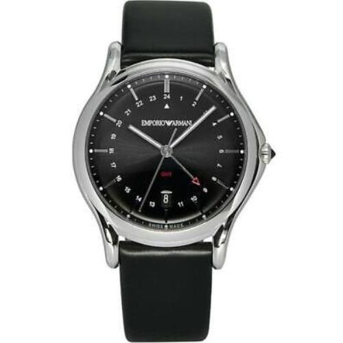 Emporio Armani ARS1100 Classic Gmt Black Swiss Quartz Men`s Watch - Black