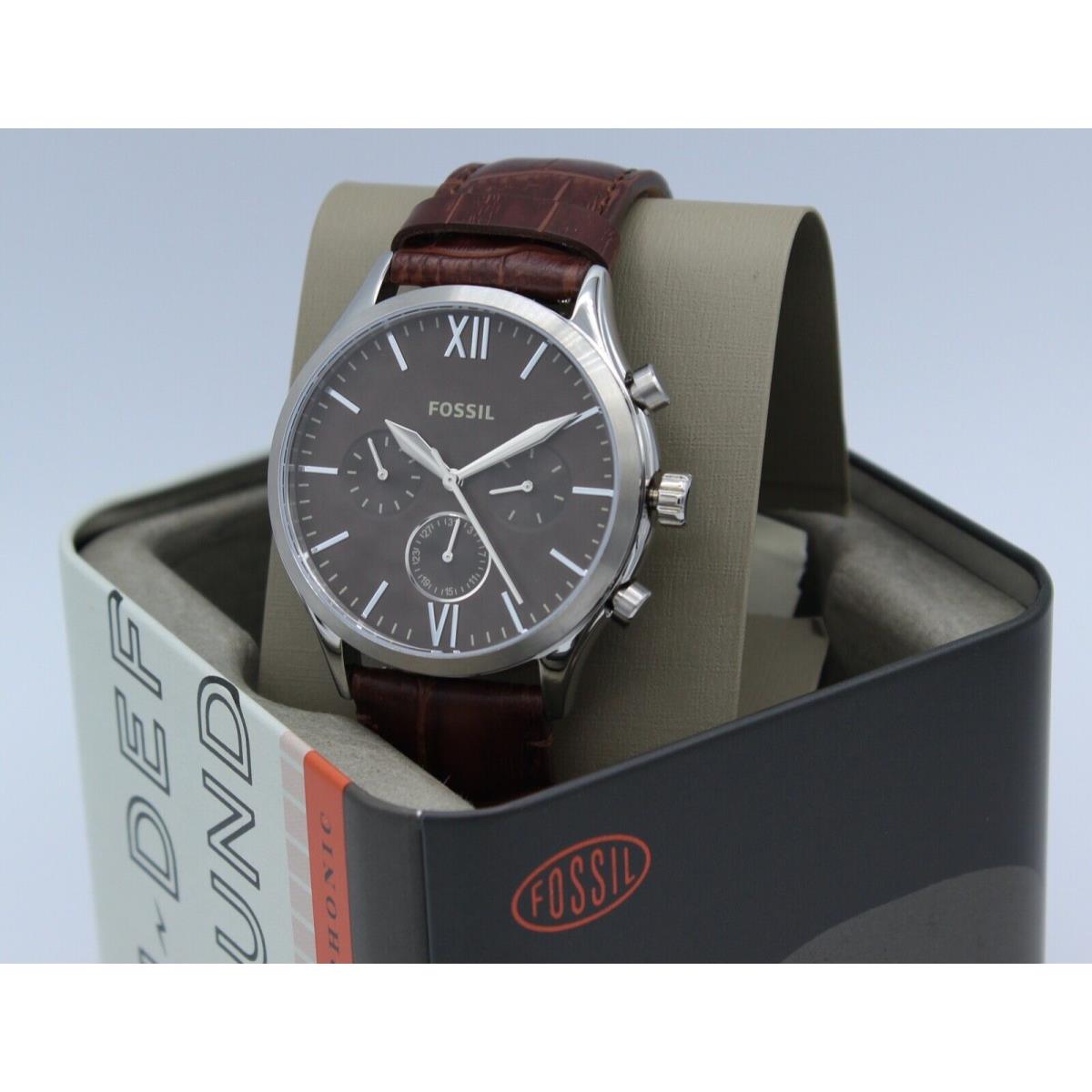 Fossil Fenmore Chronograph Silver Brown Leather BQ2719 Men`s Watch