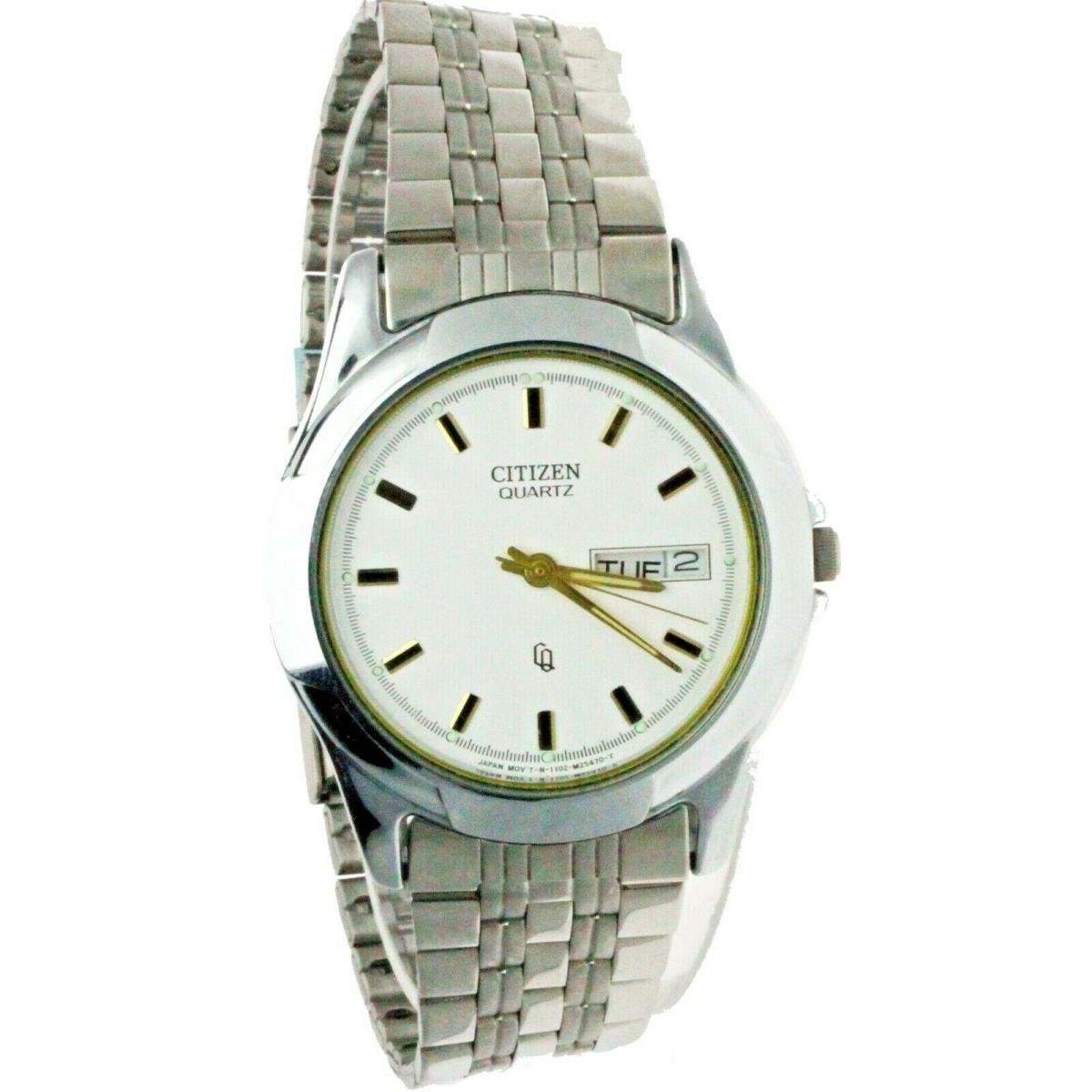 Citizen Round Quartz Watch White Face S Steel Day Date Water R Wristwatch