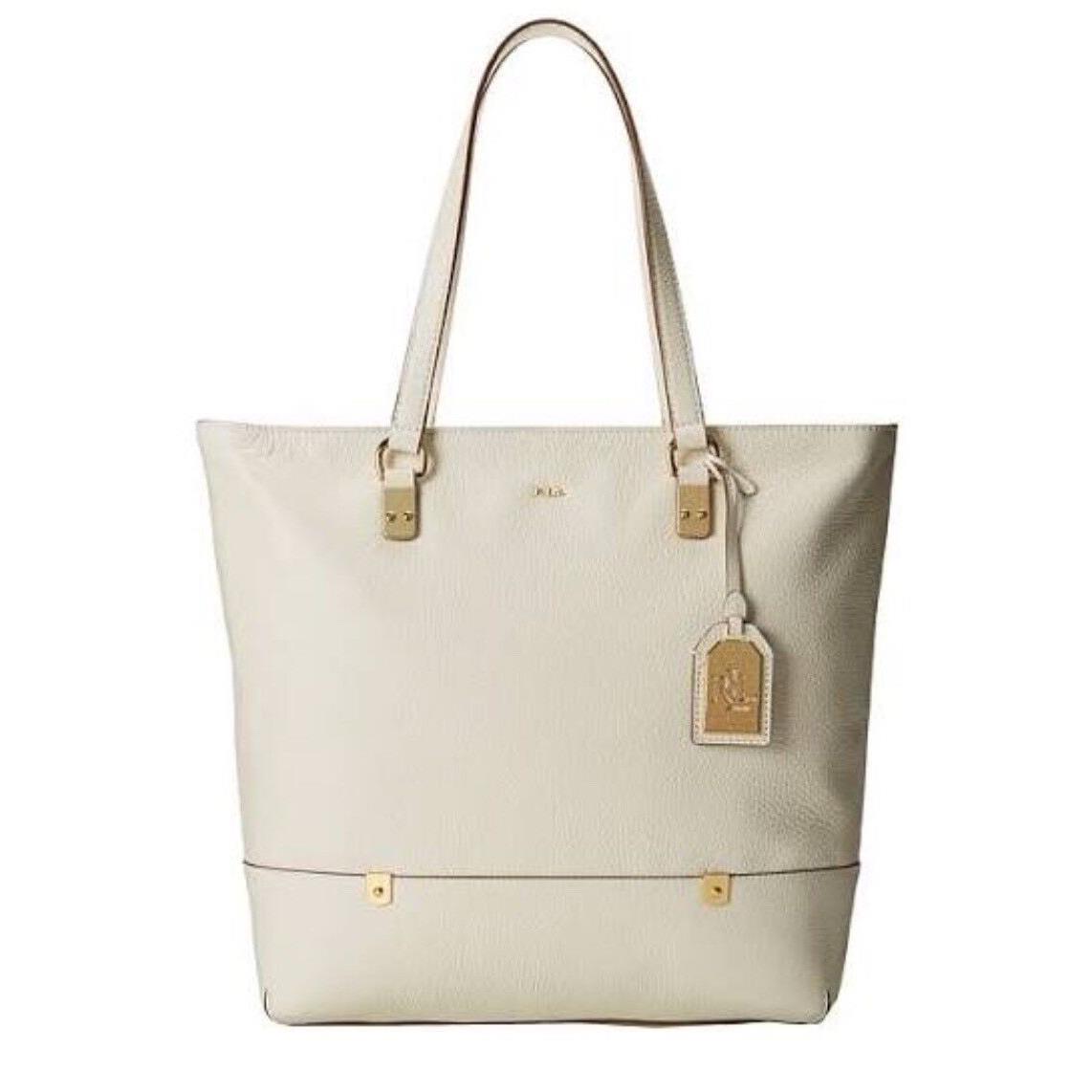 Lauren Ralph Lauren Morrison Tote Vanilla/gold Leather Handbag Large