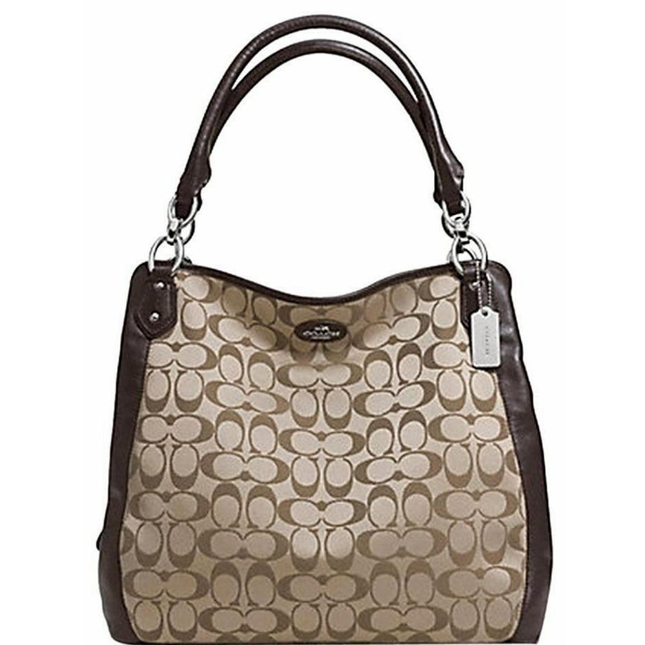 Coach NY Colette F33434 Signature C Khaki Mahogany Brown Large Hobo Bag