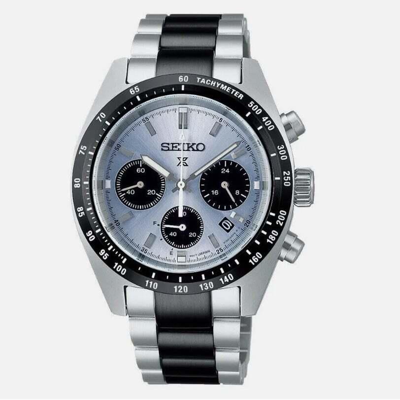 Seiko Ssc909 Speedtimer Limited Edition Watch Panda Dial Solar Chrono 100M - Dial: Blue, Band: Silver, Gray, Bezel: Black