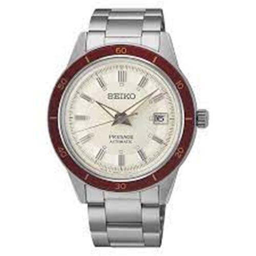 Seiko Automatic 1960`s Style Dress White Dial Red Bezel Men`s Watch SRPH93