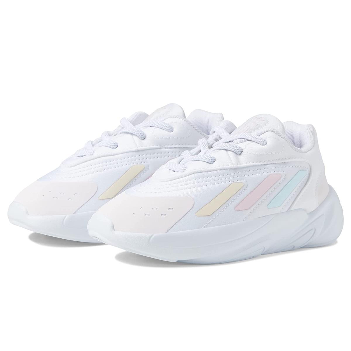 Girl`s Shoes Adidas Originals Kids Ozelia Elastic Toddler White/Almost Pink/Almost Blue