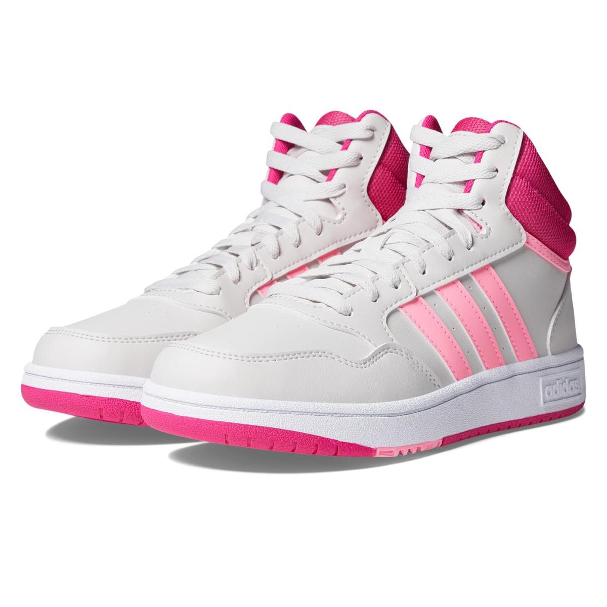 Girl`s Sneakers Athletic Shoes Adidas Kids Hoops Mid Little Kid/big Kid Grey One/Beam Pink/Team Real Magenta