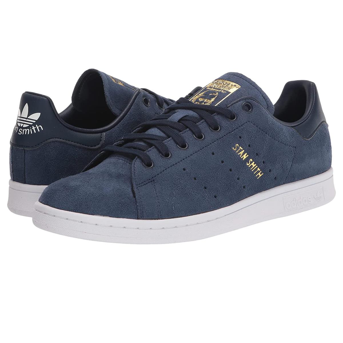 Man`s Sneakers Athletic Shoes Adidas Originals Stan Smith Blue Suede/White/Gold Metallic
