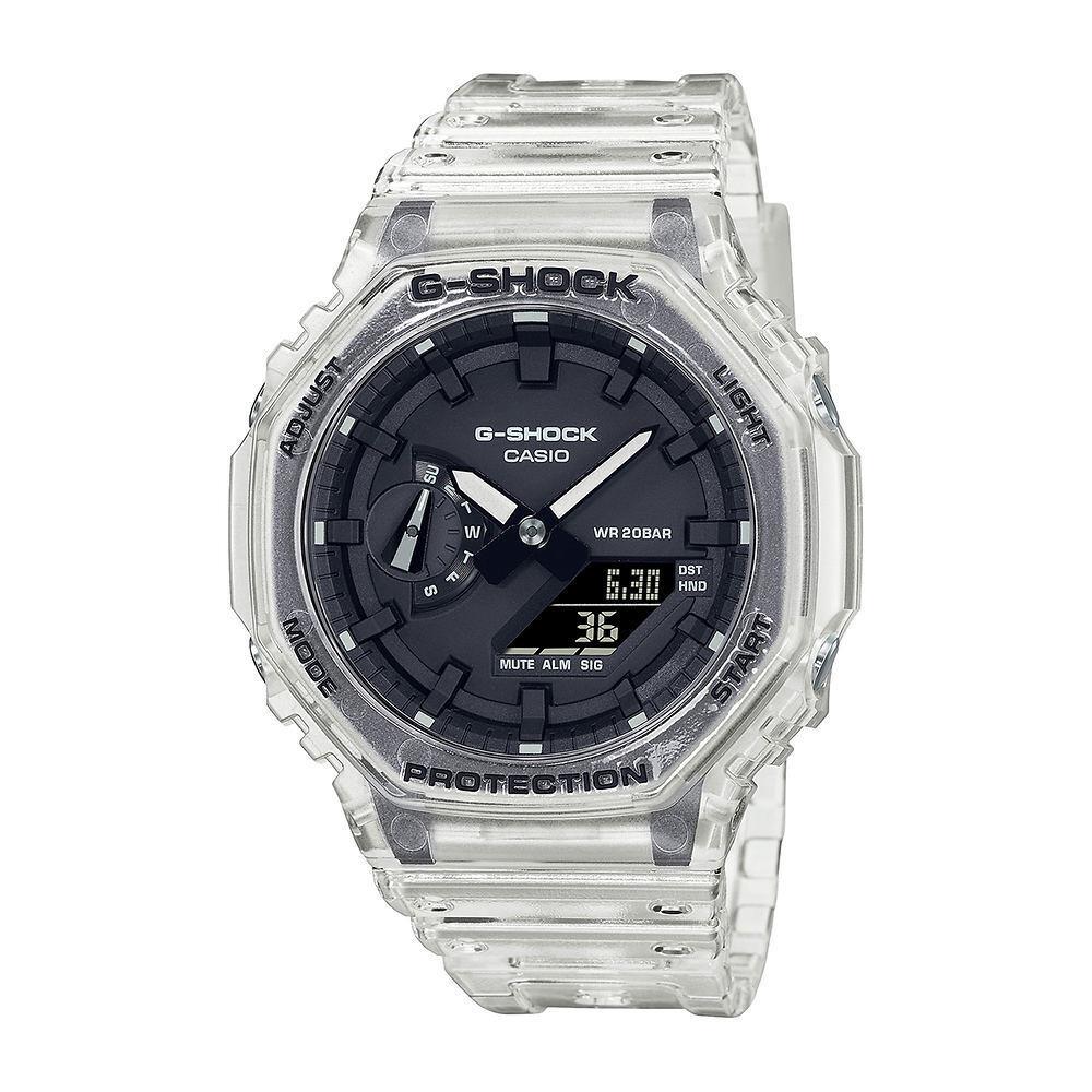 Casio Men`s G-shock Transparent White Analog/digital Watch Black Dial