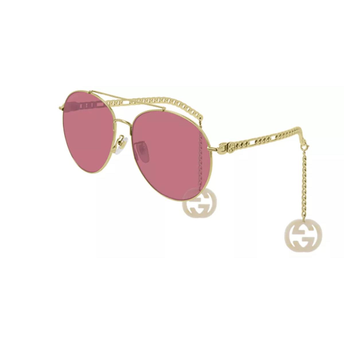 Gucci Women`s Sunglasses GG0725S 003 Gold /red Lens Round 61mm