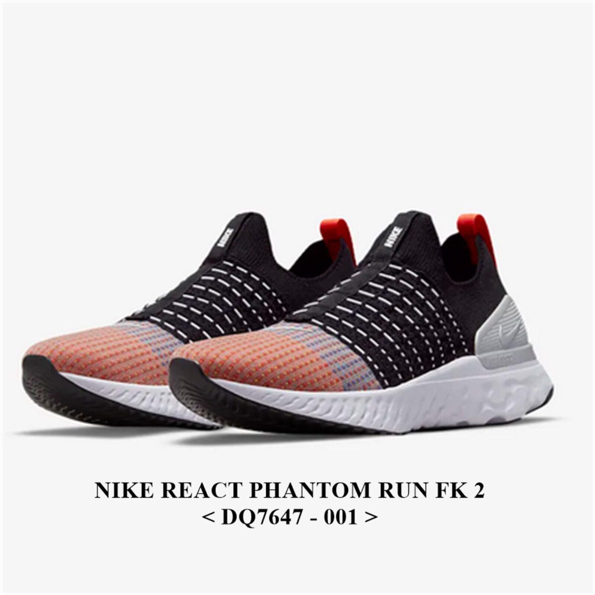 Nike React Phantom Run FK 2 DQ7647 - 001 Men`s Running Shoes.n NO Lid - Black-White -Orange