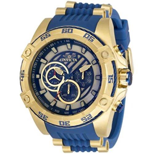 Invicta 34748 Speedway Blue Mother Pearl Dial Silicone Gold Case Men`s Watch - Blue , Blue Dial, Blue Band