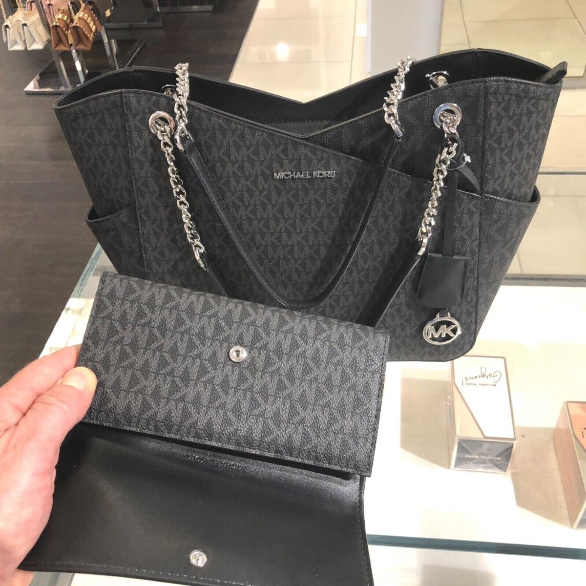 Michael Kors Leather or Pvc Shoulder Tote Bag Purse Handbag + id Trifold Wallet