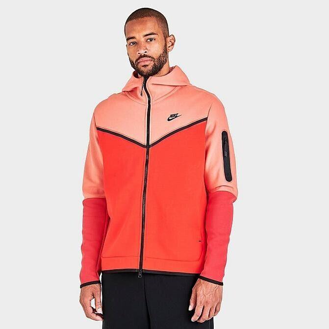 Nike Hoodie Mens Habanero Red Clay Black Sportswear Tech Fleece Zip XXL-2XL