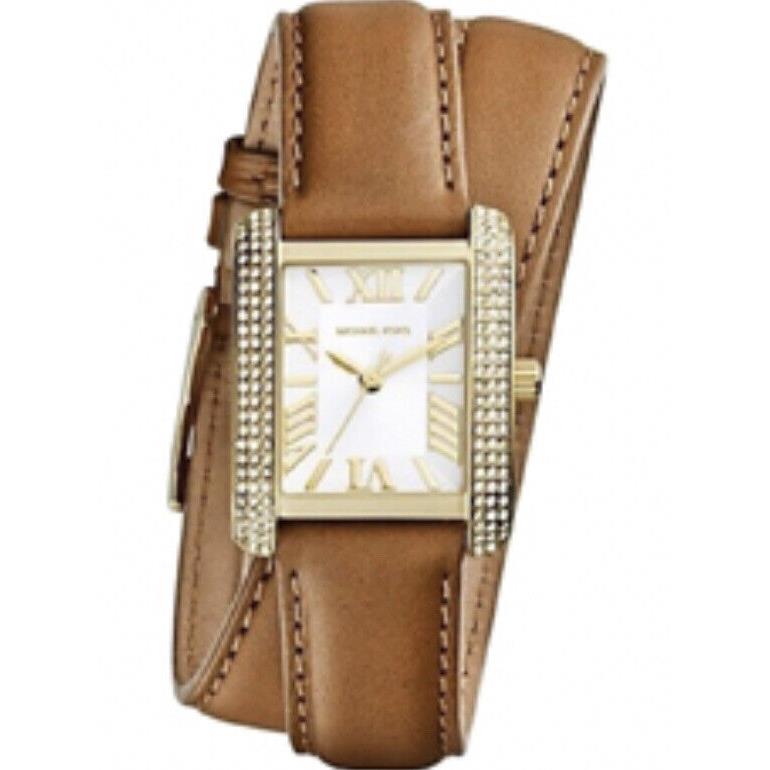 Michael Kors Womans Watch Double Wrap Gold/brown Leather Watch MK2360