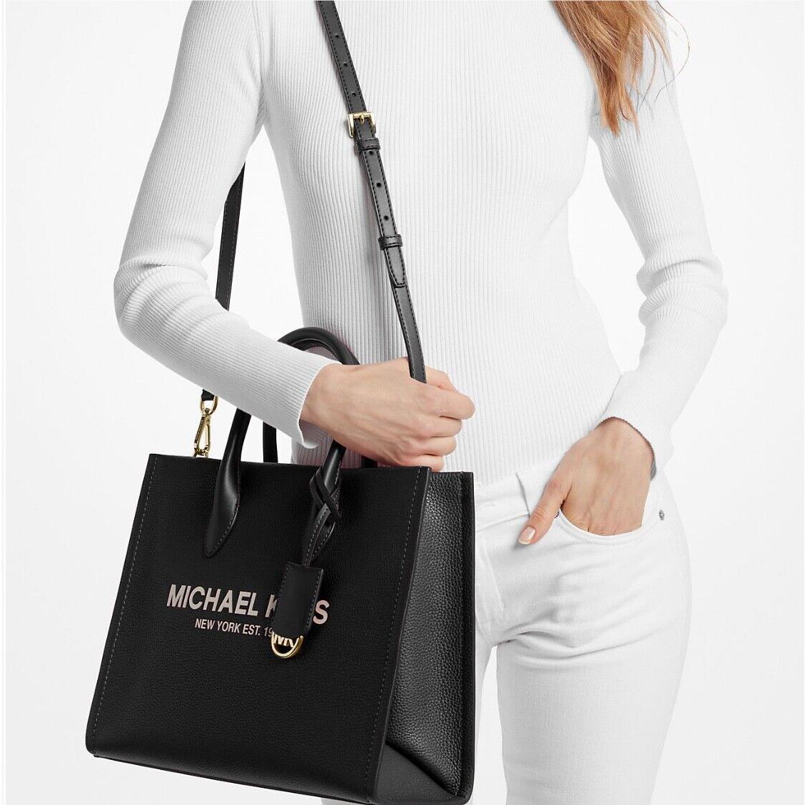 Michael Kors Mirella MD Pebbled Leather Shoulder Tote Bag Camel