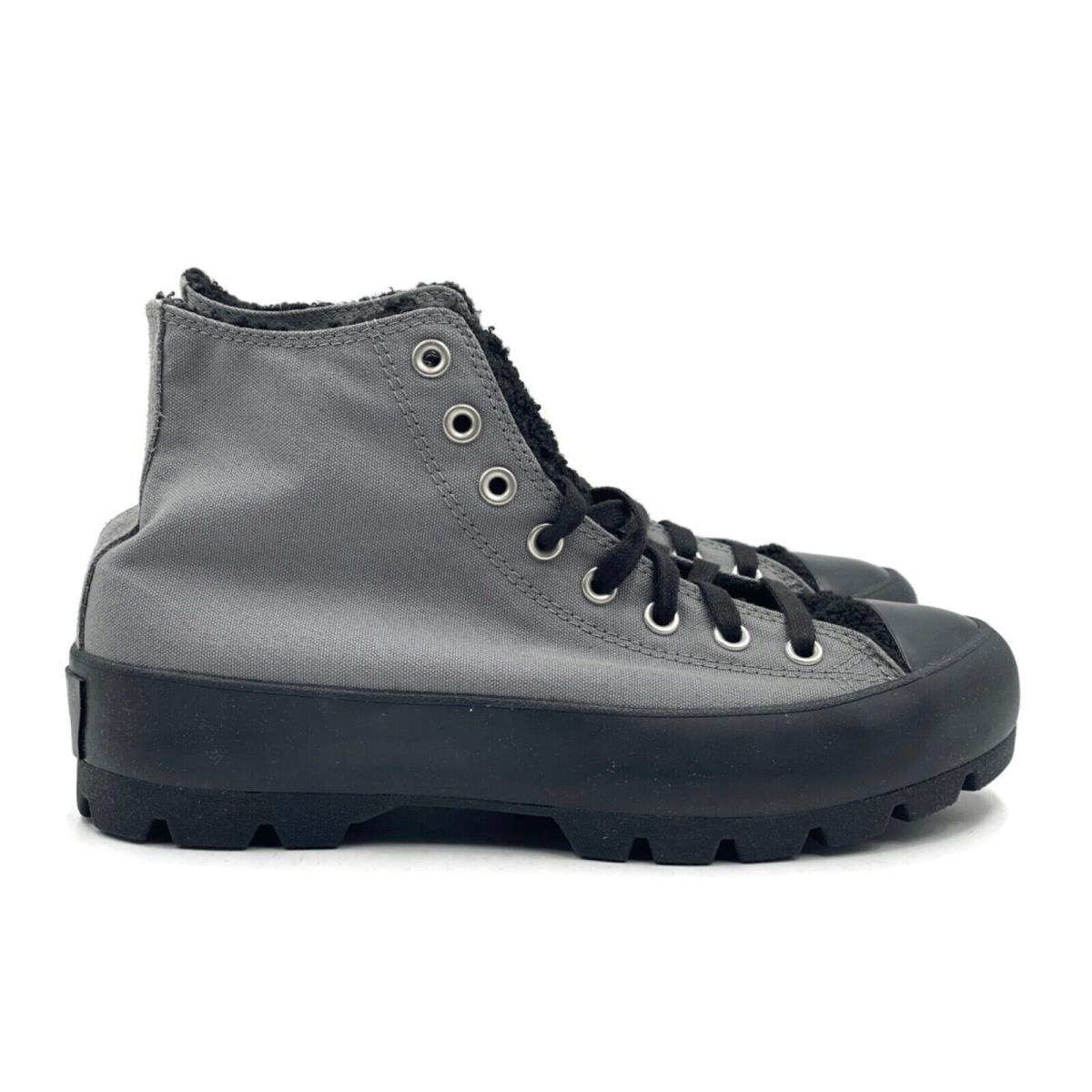 Converse Ctas Lugged Hi Sherpa Fur Women Casual Skate Shoe Gray Black Sneaker - Black Gray
