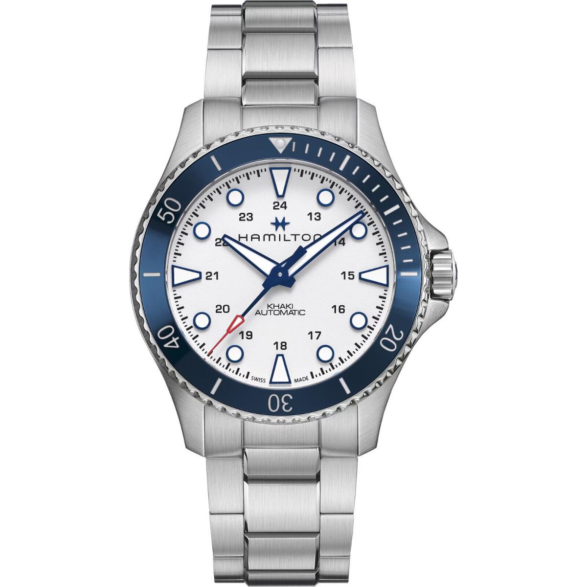 Hamilton Khaki Navy Scuba Automatic White Dial Men`s Watch H82505150 - Dial: White, Band: Silver, Bezel: Blue