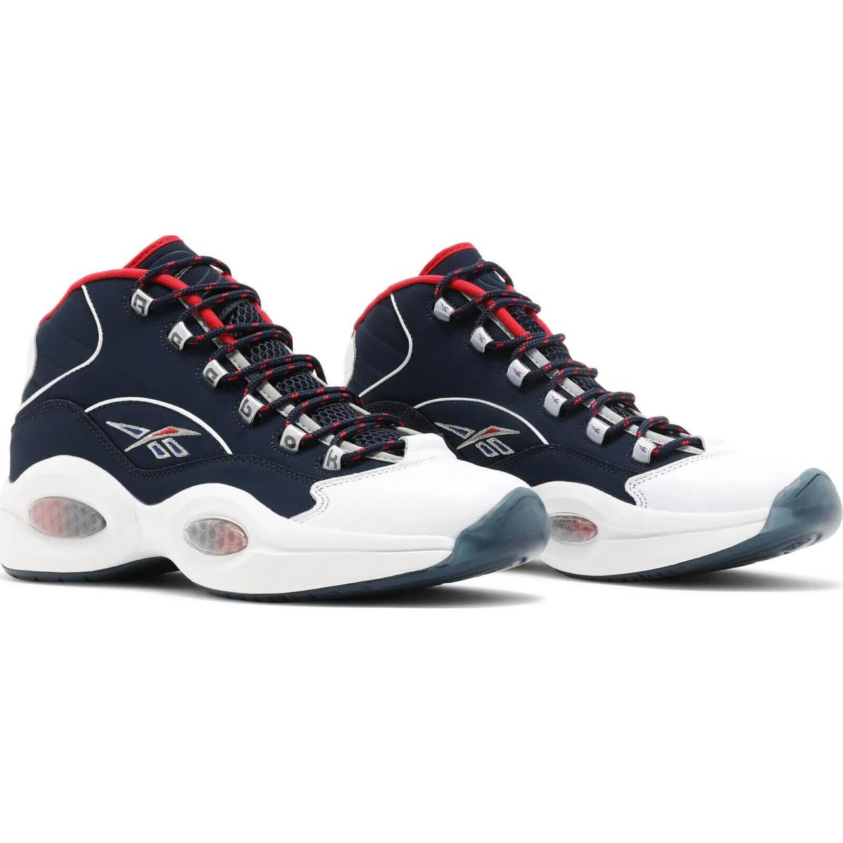 Reebok Question Mid Men`s Basketball Shoes - Navy White Red - Size 9