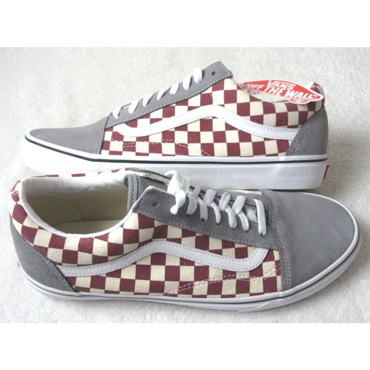 Vans Men`s Old Skool Checkerboard Frost Grey Rhubarb Skate Shoes Size 10.5