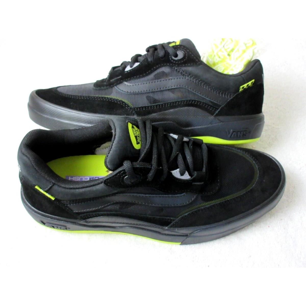 Vans Men`s Wayvee Black Sulphur Green Skate Shoes Popcush Wafflecup Size 9.5