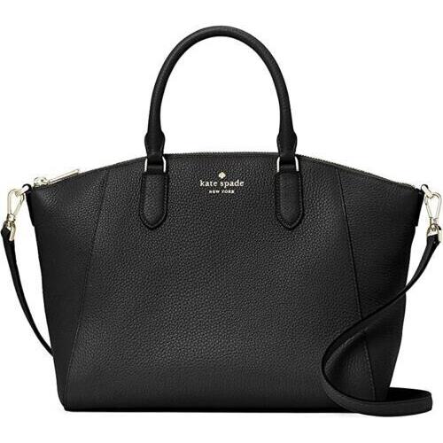 New Kate Spade Parker Pebbled Leather Satchel Black - Exterior: Black, Lining: Black