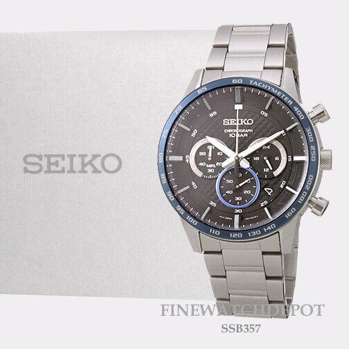 Seiko Men`s Essentials Fiber Patterned Chronograph Watch SSB357 - Dial: Black, Band: Grey