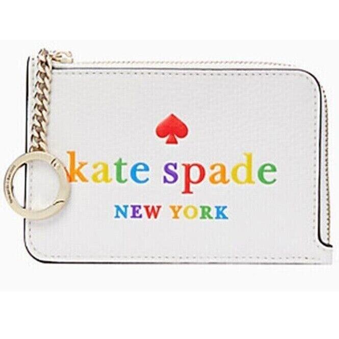 Kate Spade L-zip Card Holder Pride Rainbow White Wallet K7631 Retail - White