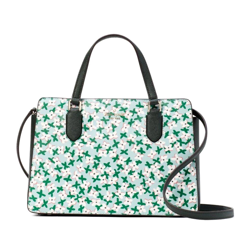 New Kate Spade Reese Laurel Way Satchel Saffiano Floral Aphrodite Green