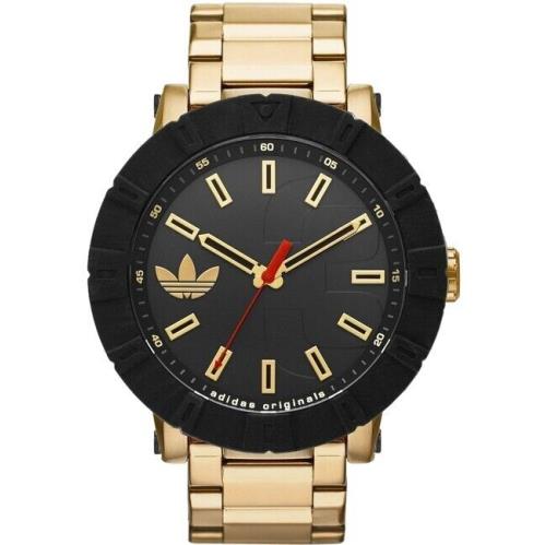 Adidas ADH3003 Black Dial Gold Stainless Steel Bracelet Mens Amsterdam Watch